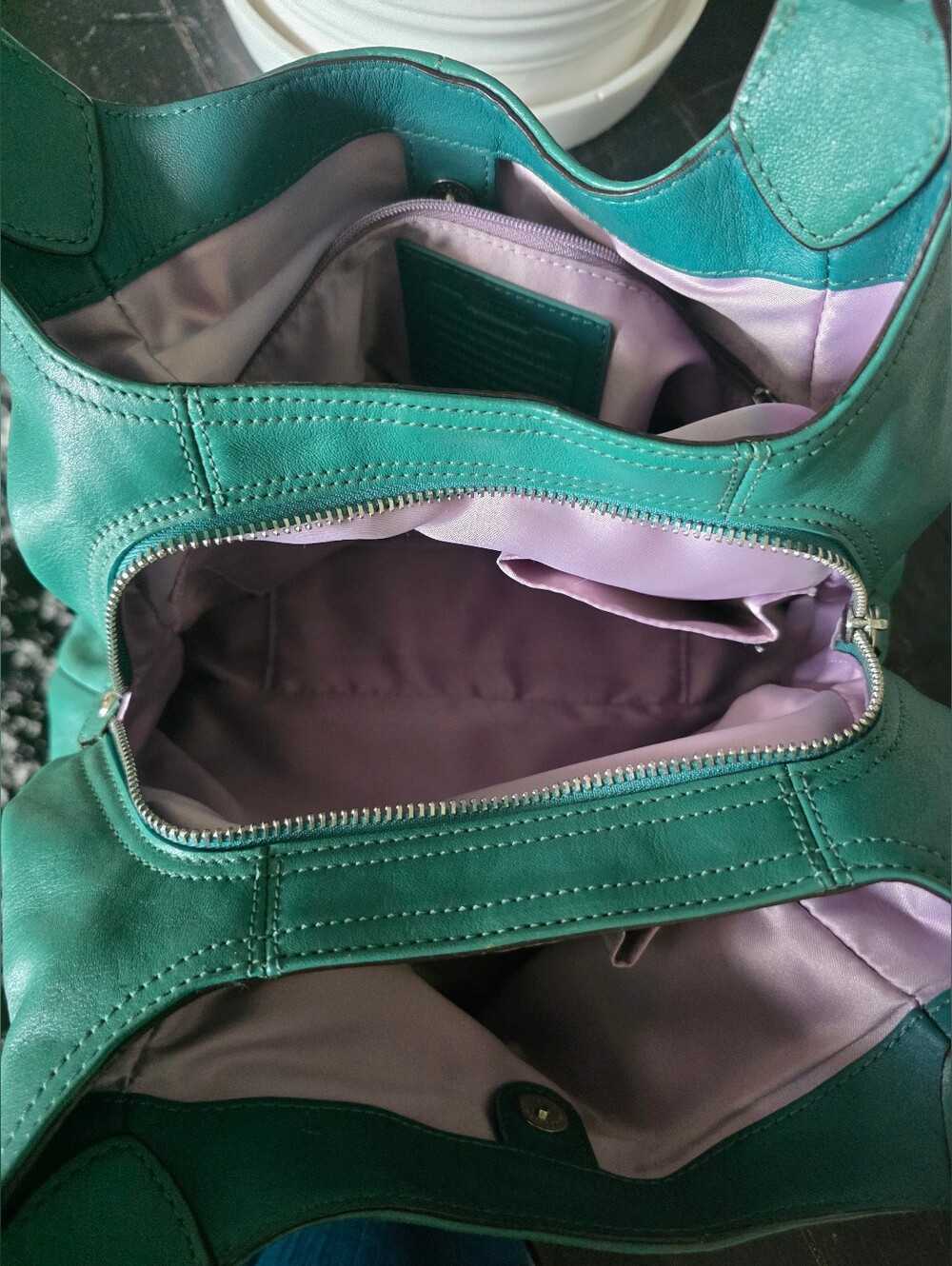 Coach Ashley Teal Green Leather Hobo Slouchy Shoulder Bag F21926 12x9x3 - Picture 5 of 12